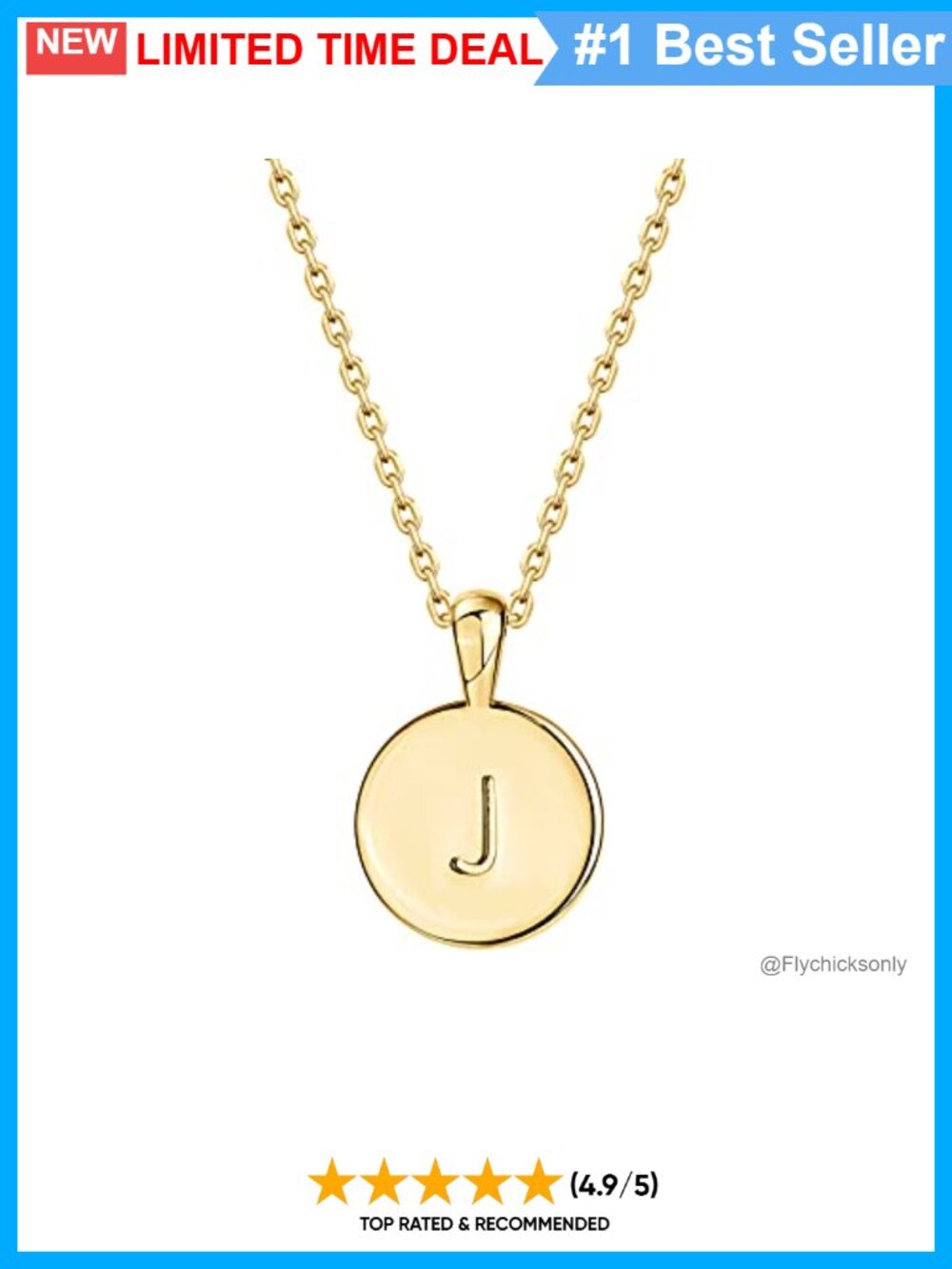 14K Gold Plated Initial Necklace Letter J Pendant 18" Adjustable